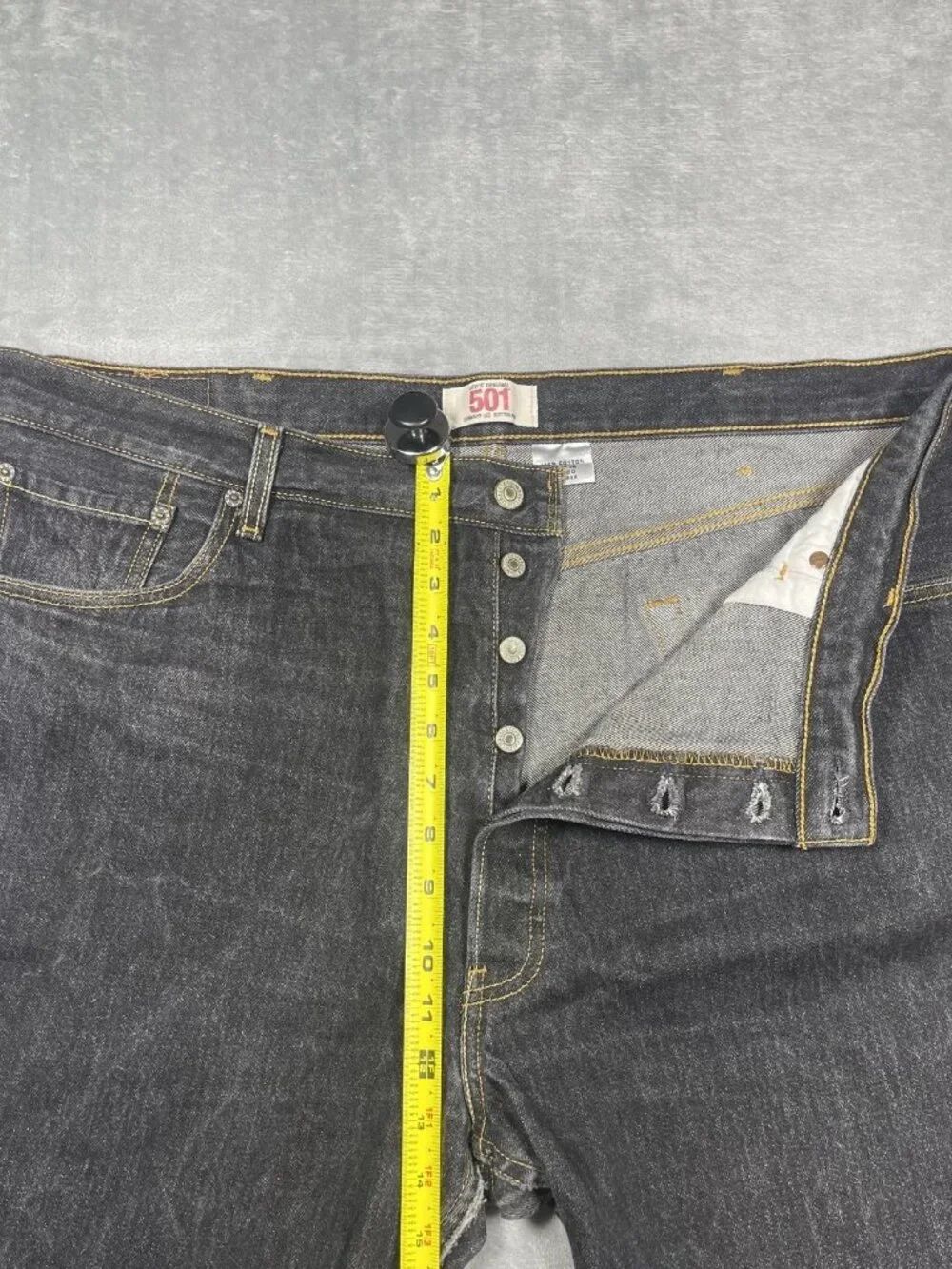 Vtg Levi’s 501 Button Fly Black Denim Jeans USA Style 44x32 Raw Hem 100% Cotton